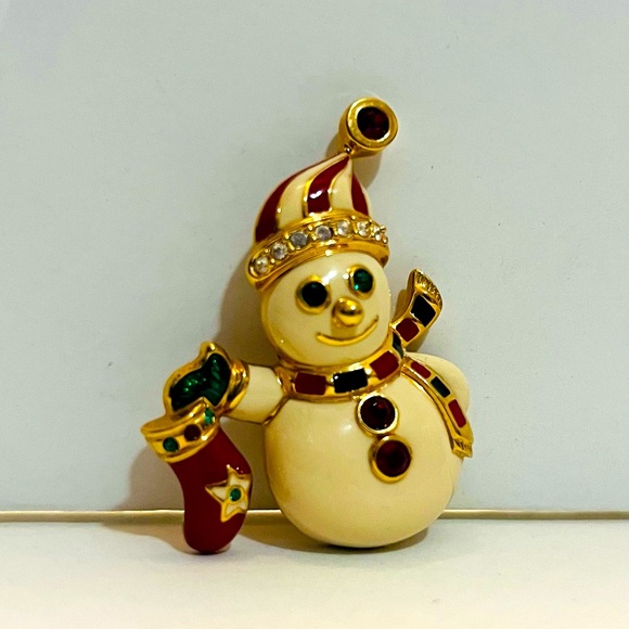 Franklin Mint Kenneth Jay Lane Vintage Swarovski Crystal Snowman Brooch Pin - Picture 2 of 9